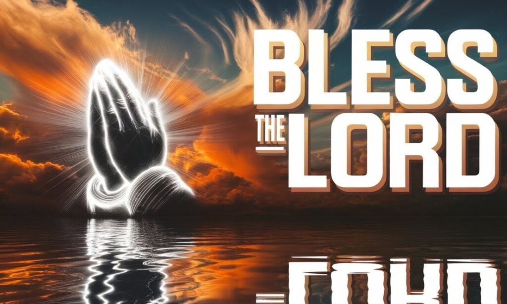 Person praying peacefully with hands raised, blessing the Lord with gratitude, faith, and spiritual connection in a calm and divine atmosphere