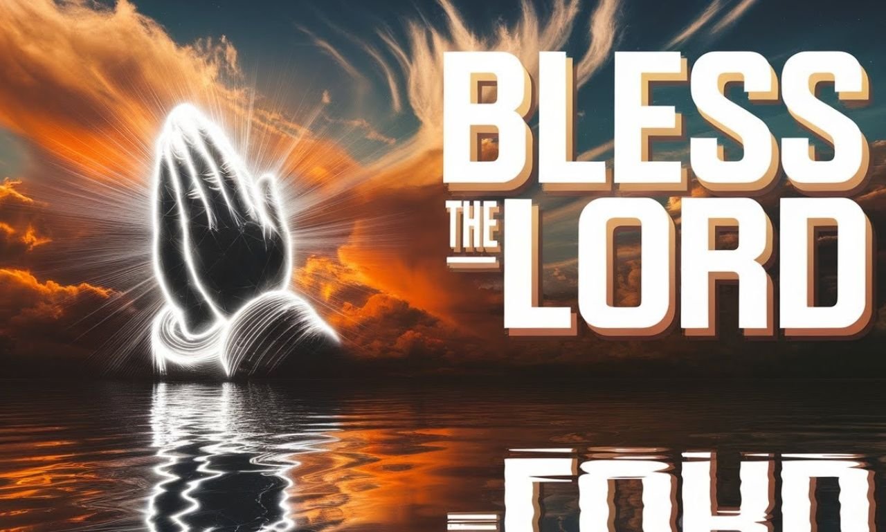 Person praying peacefully with hands raised, blessing the Lord with gratitude, faith, and spiritual connection in a calm and divine atmosphere